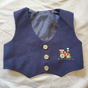 Vintage Blue Baby Boy Train Vest